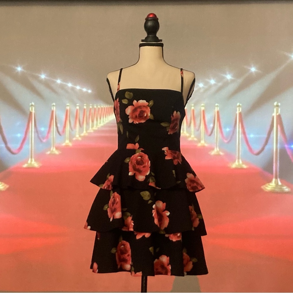 Floral Black Mini Dress
